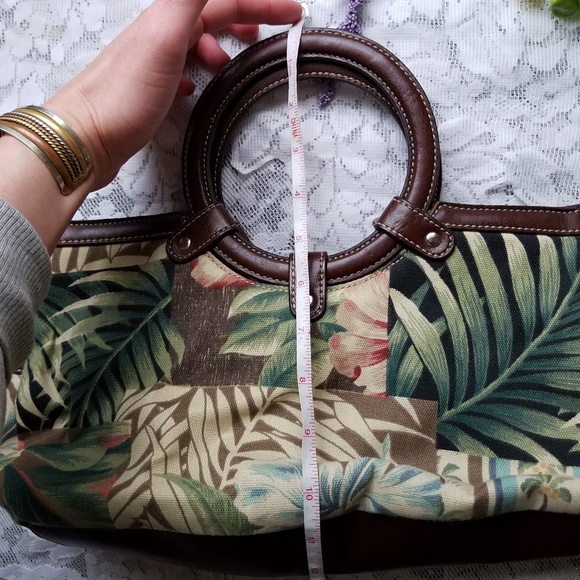 Purse Tropical Florals Removable Strap Brown Green - Picture 7 of 8